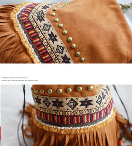 Bohemian Brown Beaded Embroidered Tassel Bucket Bag