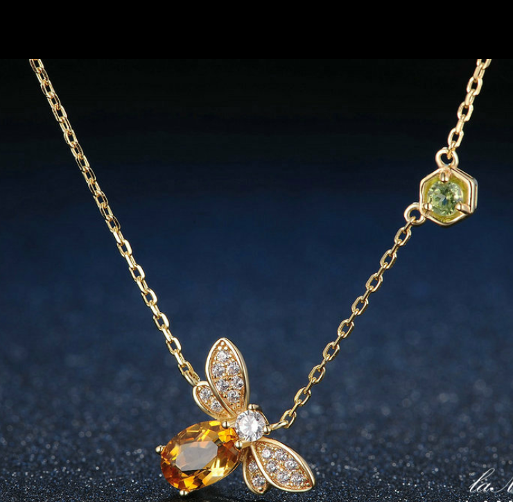 Natural Citrine 925 Sterling Silver Jewelry 14K Yellow Gold Plated Chain Pendant Necklace