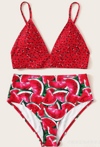Watermelon Print Bikini Split Swimsuit