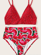 Load image into Gallery viewer, Watermelon Print Bikini Split Swimsuit