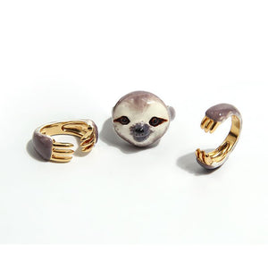 Colorful Sloth Design 3 Pieces Enamel Rings Sets