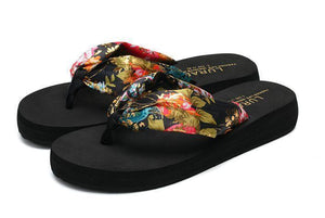 Bohemian Flip-Flops Thick Bottom Middle Heel Beach Shoes