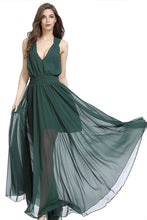 Load image into Gallery viewer, Hanging Neck Slim Dark Green Backless Sexy Big Swing Strap Beach Maxi Dress