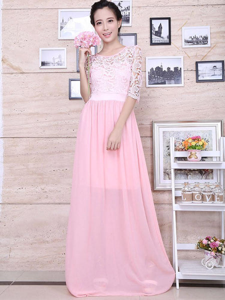 Fashion Lace Half Sleeve Round Neck Maxi Dress