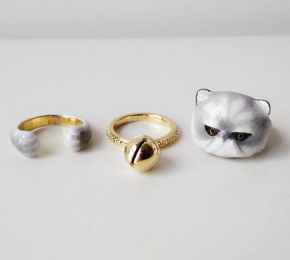 Cute Kitten Design 4 Pieces Enamel Rings Sets