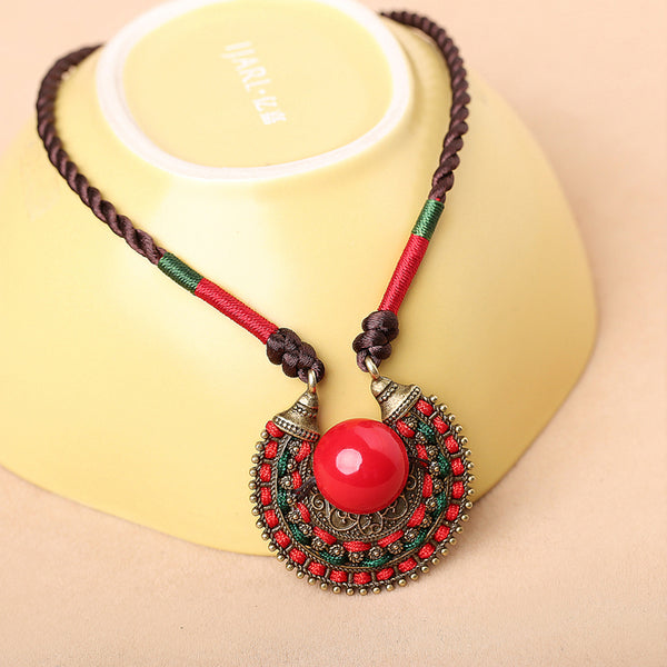 Ancient Original Jewelry Collar Necklace Ethnic Style Short Neck Decoration Female Red Pendant Retro Accessories