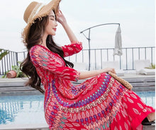 Load image into Gallery viewer, Bohemian National Style Red Dress Long Dress