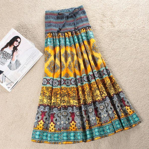 Fashion Elastic Waist Bohemian Style Floral Women Skirt
