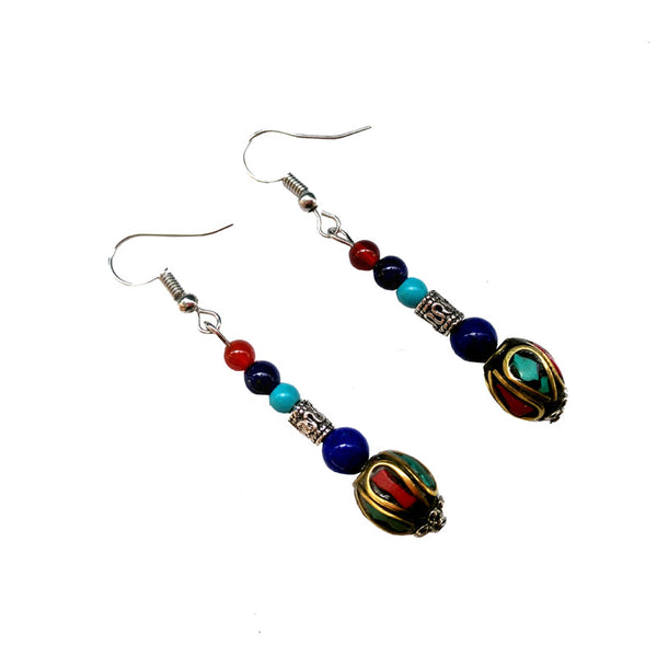 Nepal style Tibetan agate turquoise earrings women's unique and elegant long retro accessories to modify the face.