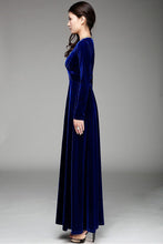 Load image into Gallery viewer, Velvet V Neck Long Sleeve High Waist Maxi Dress