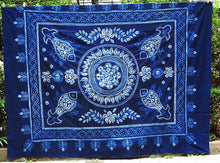 Load image into Gallery viewer, Tie Dyed TableCloth Handmade Blue Dyed Fabric Bed Sheet Ethnic Style Square Row Fish TableCloth