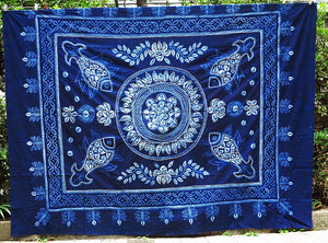 Tie Dyed TableCloth Handmade Blue Dyed Fabric Bed Sheet Ethnic Style Square Row Fish TableCloth
