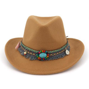 Autumn and winter new woolen top hat ethnic minority fashion hat men's and women's couple hat Western Cowboy jazz hat