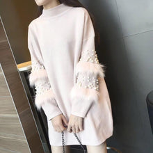 Load image into Gallery viewer, Pompom Fur Pearl Knit long Loose Autumn Pullover Sweater