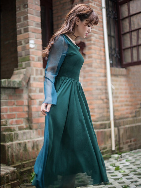 Vintage Solid Color Midi Dress