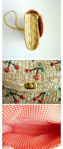 Bohemia Vacation Beach Bag Hand Embroidered Cherry Straw Woven Bag Diagonal Bag
