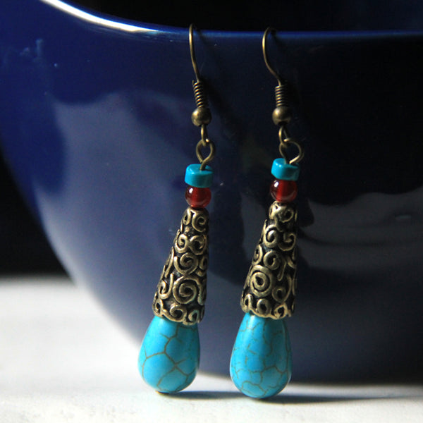 Ethnic style Tibetan Handmade retro agate pine Stone Earrings simple and elegant Earrings