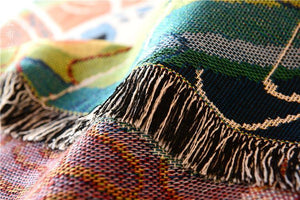 Rustic Style Jacquard Peacock Tassel Throw Blanket
