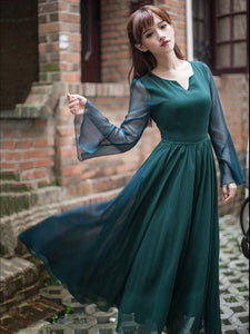 Vintage Solid Color Midi Dress