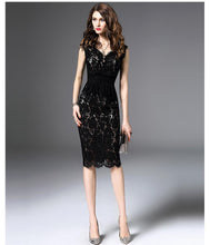 Load image into Gallery viewer, Lace Sleeveless Bodycon Midi Dress