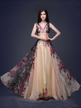 Load image into Gallery viewer, Printed Sleeveless Floor Evening Dress