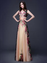 Load image into Gallery viewer, Printed Sleeveless Floor Evening Dress