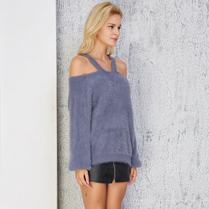 Winter Sexy Off The Shoulder Solid Color Knit Sweater