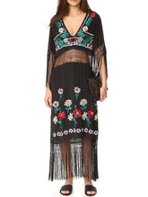 Load image into Gallery viewer, Pretty Sexy Inwrought Hollow V Neck Lace-Up Tassels Half Sleeve Midi Dress