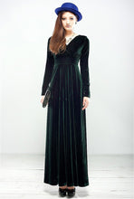 Load image into Gallery viewer, Velvet V Neck Long Sleeve High Waist Maxi Dress