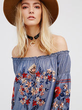 Load image into Gallery viewer, Retro National Style Flower Inwrought Long Sleeve Off-Shoulder Mini Dress