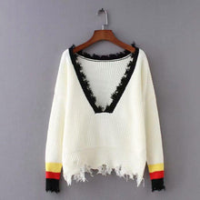 Load image into Gallery viewer, Solid Color Long Sleeve Deep V Neck Tassels Sweater