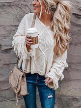 Load image into Gallery viewer, Tassel Knitting Solid Color Pullover Sweater