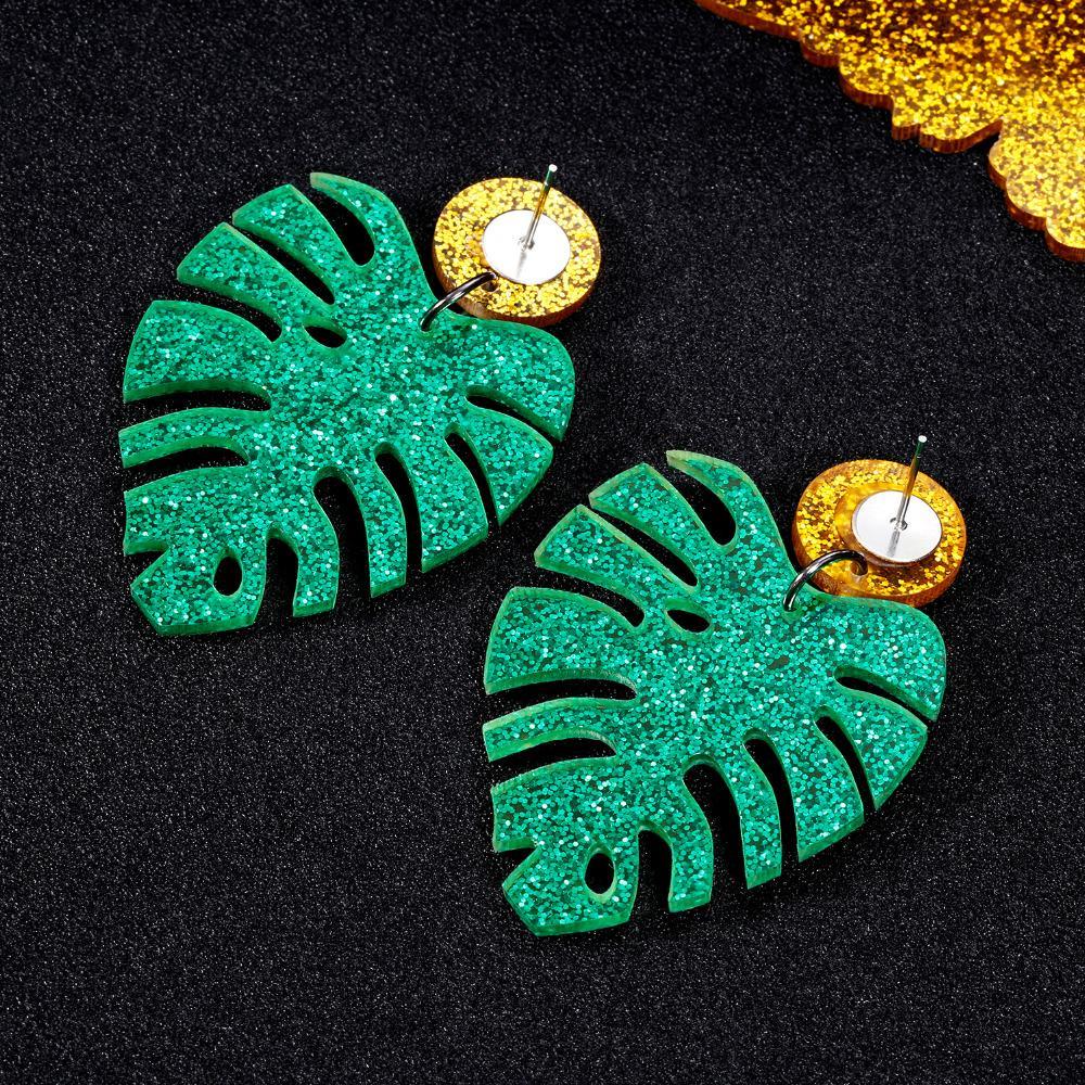 Trendy Tropical Plant Leaf Acrylic Drop Dangle Earrings Women Boho Green Monstera Jewelry