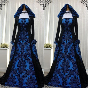 Vintage Dress Women Gothic Long Sleeve Hooded Maxi Dress Long Gown Party Dresses Loose Square Collar robe femme Plus Size