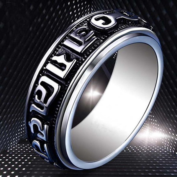 Vintage Tibetan Om Mani Padme Hum Men Rotating Fashion Men's Titanium Steel Rings for women Retro Six-Word Mantra Sutra Ring