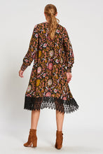 Load image into Gallery viewer, Boho Vintage Floral V-neck Lace-up Lace Loose Midi Dress