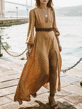 Load image into Gallery viewer, Pretty Bohemia Polka-dot Long Sleeve V Neck Maxi Dress