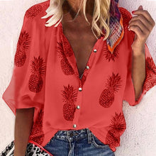 Load image into Gallery viewer, Women Blouse Sexy V-Neck Tops Pineapple Printed Shirts