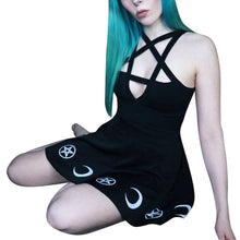 Load image into Gallery viewer, Women Gothic Style Punk Black Moon Star Print Sleeveless Hollow Out Mini Dress