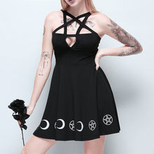 Load image into Gallery viewer, Women Gothic Style Punk Black Moon Star Print Sleeveless Hollow Out Mini Dress