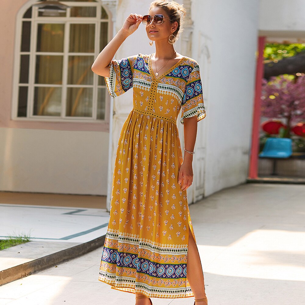 Women Summer Boho Floral Maxi Print Dress