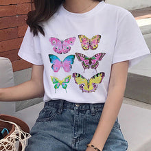 Load image into Gallery viewer, Women&#39;s Colorful Butterfly Print Short Sleeve T-shirt