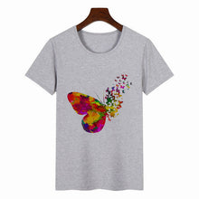 Load image into Gallery viewer, Women&#39;s Colorful Butterfly Print Short Sleeve T-shirt