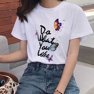 Women's Colorful Butterfly Print Short Sleeve T-shirt