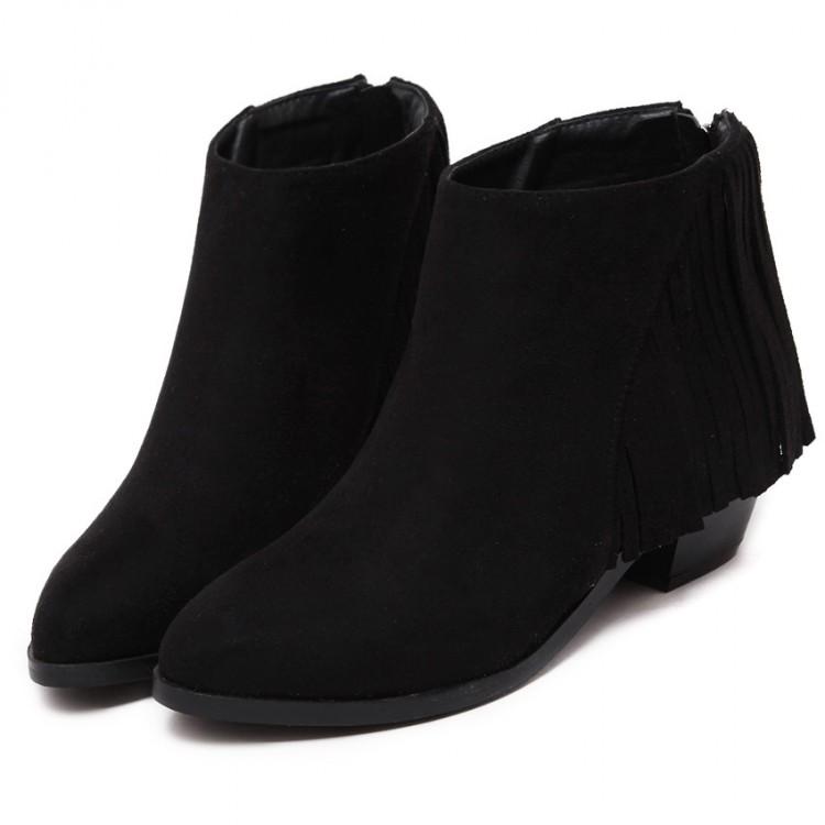 Thick Low Heel Tassel Ankle Short Boots