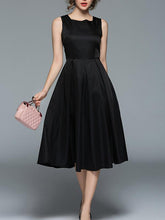 Load image into Gallery viewer, Black Waisted Sleeveless Midi Dress