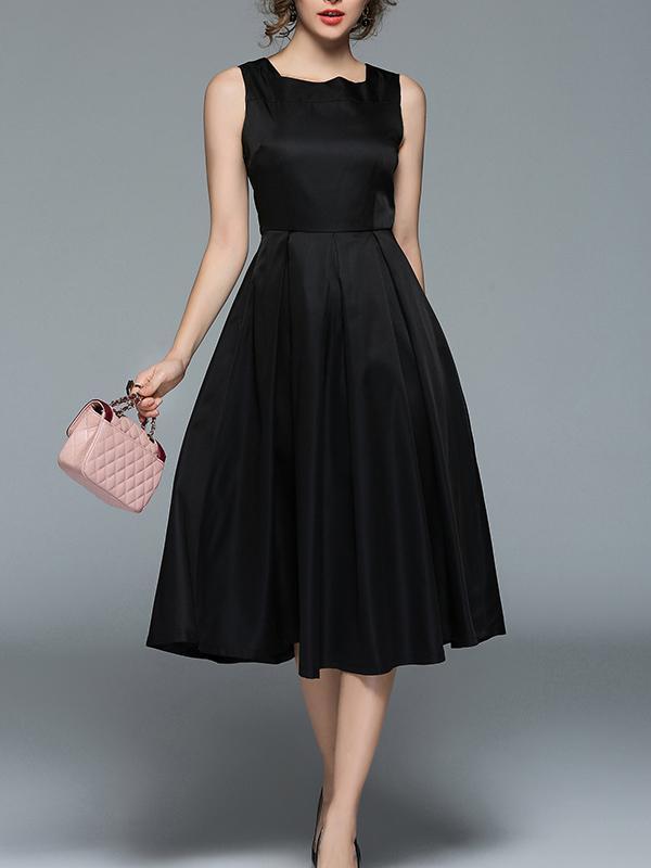 Black Waisted Sleeveless Midi Dress