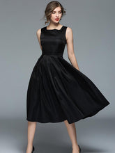 Load image into Gallery viewer, Black Waisted Sleeveless Midi Dress