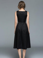 Load image into Gallery viewer, Black Waisted Sleeveless Midi Dress