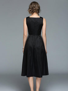 Black Waisted Sleeveless Midi Dress